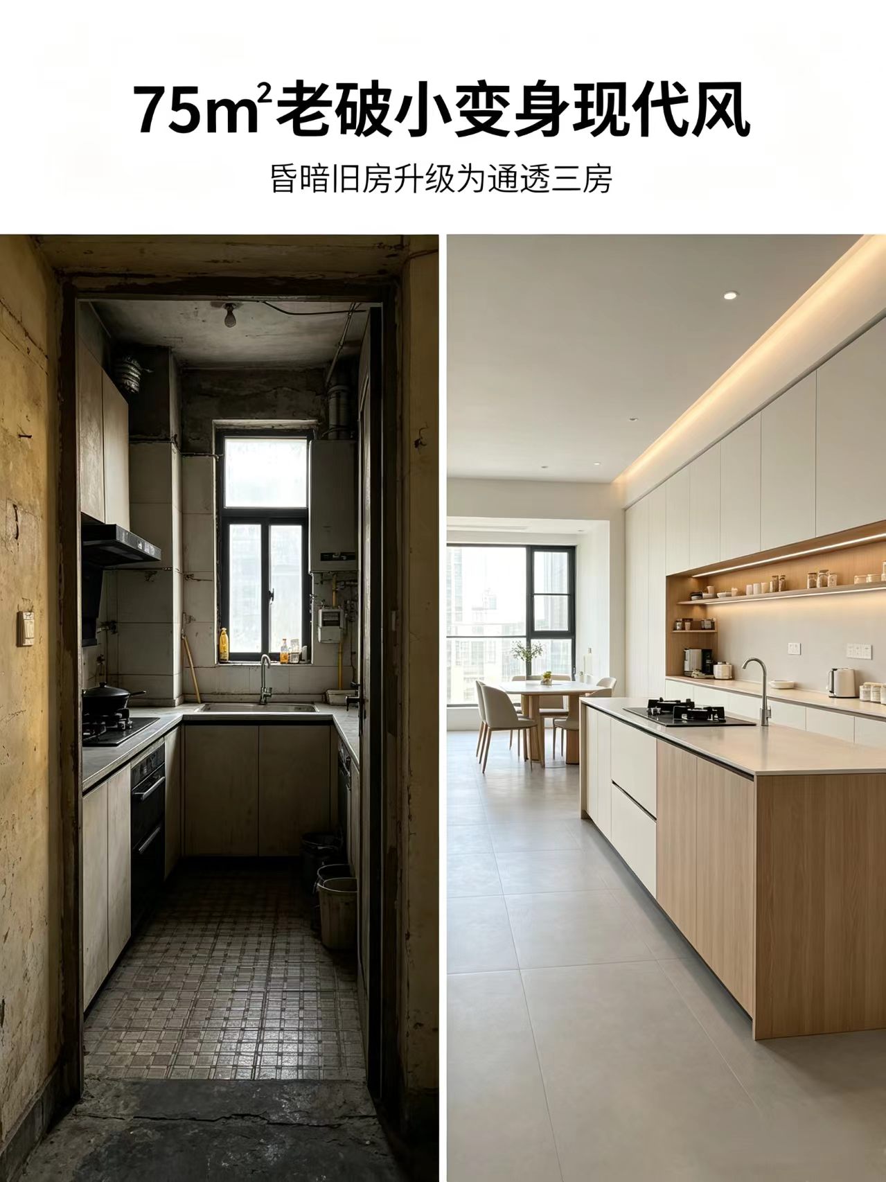 75㎡老破小全屋翻新前后对比